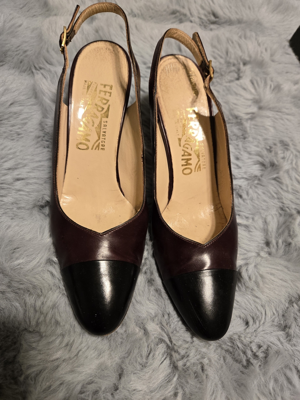 Vintage Salvatore Ferragamo Two-Tone Slingback Pump Heels w/ Box Sz 7.5AA